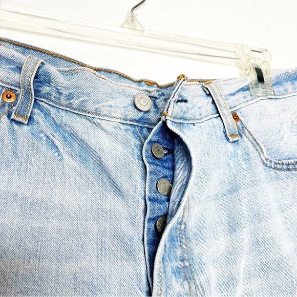 LEVI's 501 High Rise Raw Hem Rigid Denim Jeans Luxor Edge 32 Festival Music - Picture 3 of 9